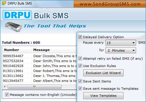 Screenshot vom Programm: Bulk SMS Software