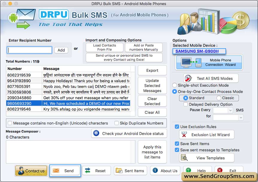 Send SMS using one by one Contact Process Mode