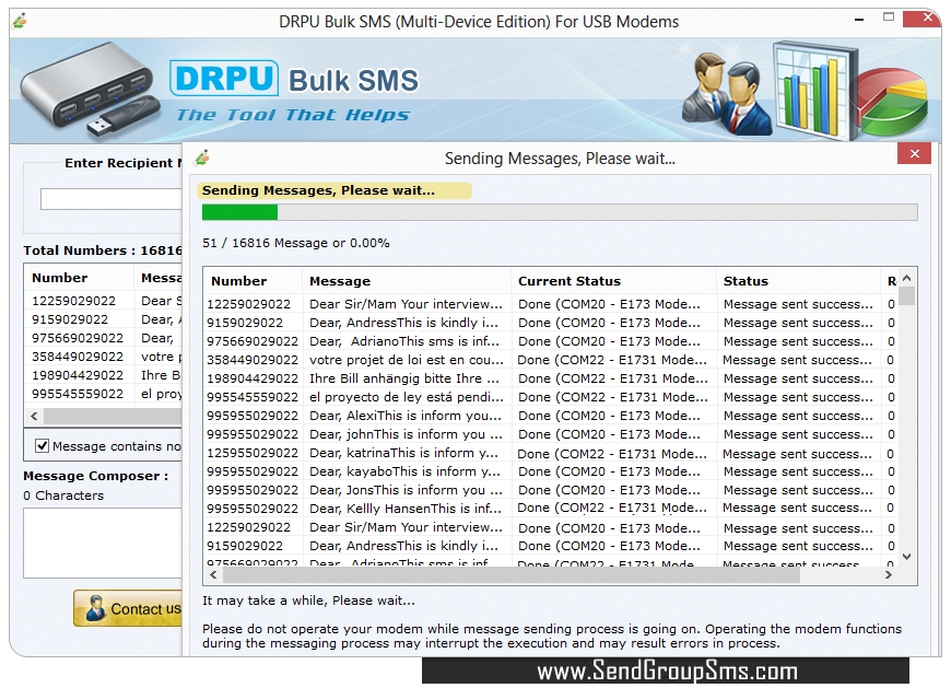 Bulk SMS Software Multi USB Modem screenshots SendGroupSMS
