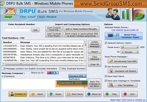 Windows Mobile Bulk SMS Software