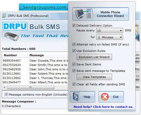 Screenshot of Send Group SMS