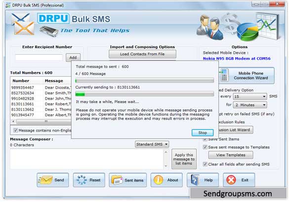 Screenshot of Bulk SMS Software GSM
