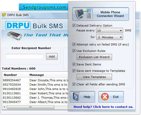 Screenshot of Bulk SMS Software for Mobile Phone 8.2.1.0