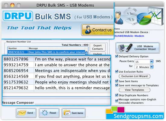 Screenshot of Bulk SMS USB Modem Mac
