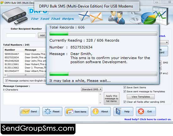Screenshot of Send Bulk SMS Modem 8.2.1.0