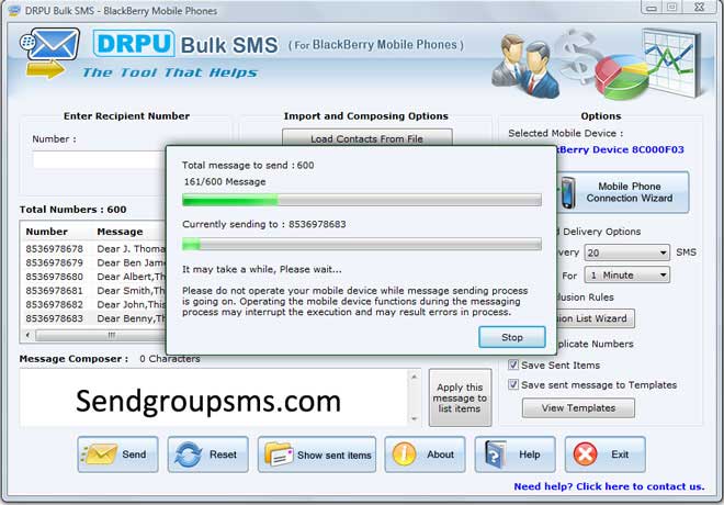 Screenshot of SMS Software BlackBerry