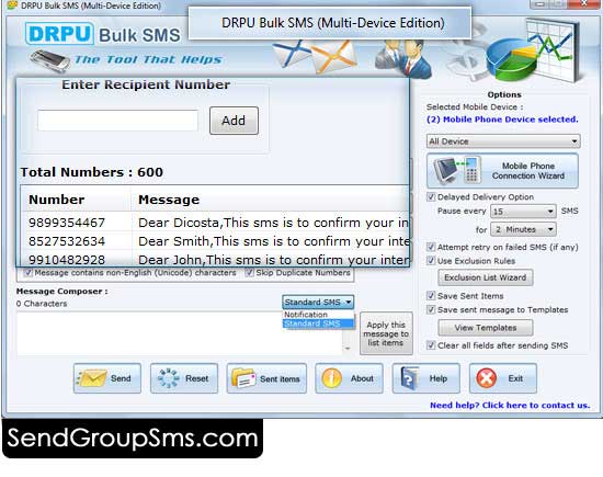 Screenshot of PC to Mobile SMS Software