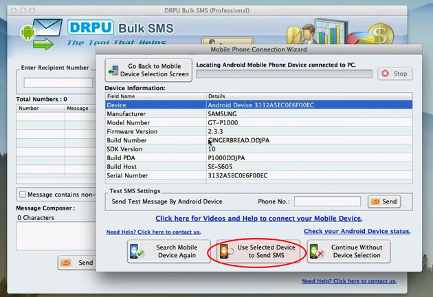 Use Selected Device to Send SMS