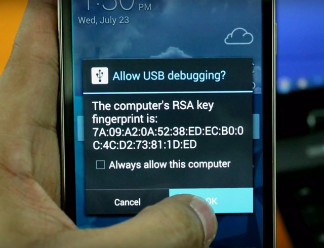 Allow USB debugging option display on your phone