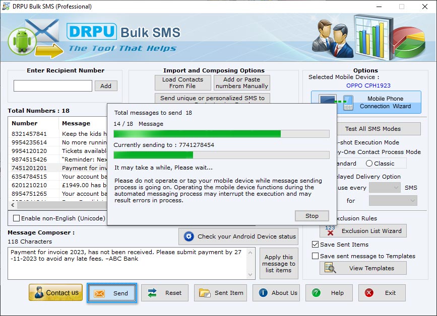 Current status of SMS sending process