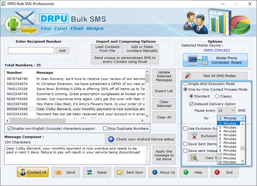 Delayed Delivery Option: control load of sms broadcasting