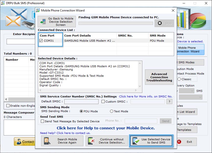 Mobile Phone Connection to Software