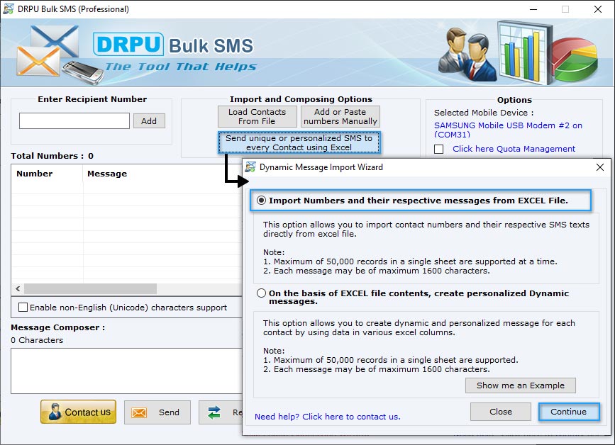 Compose and send personalized SMS to every contact using excel file