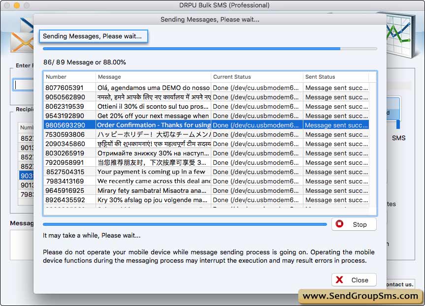 SMS Sending Process SMS Sending Process