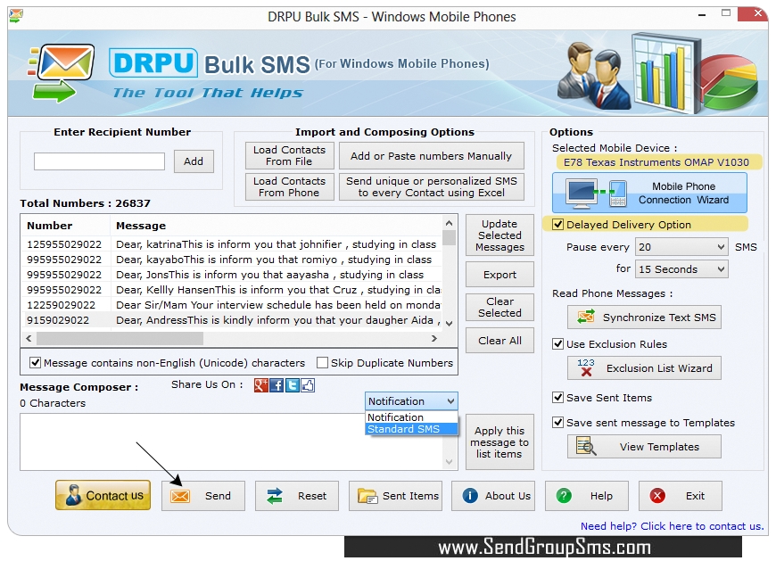 Select Notifications or Standard SMS Select Notifications or Standard SMS