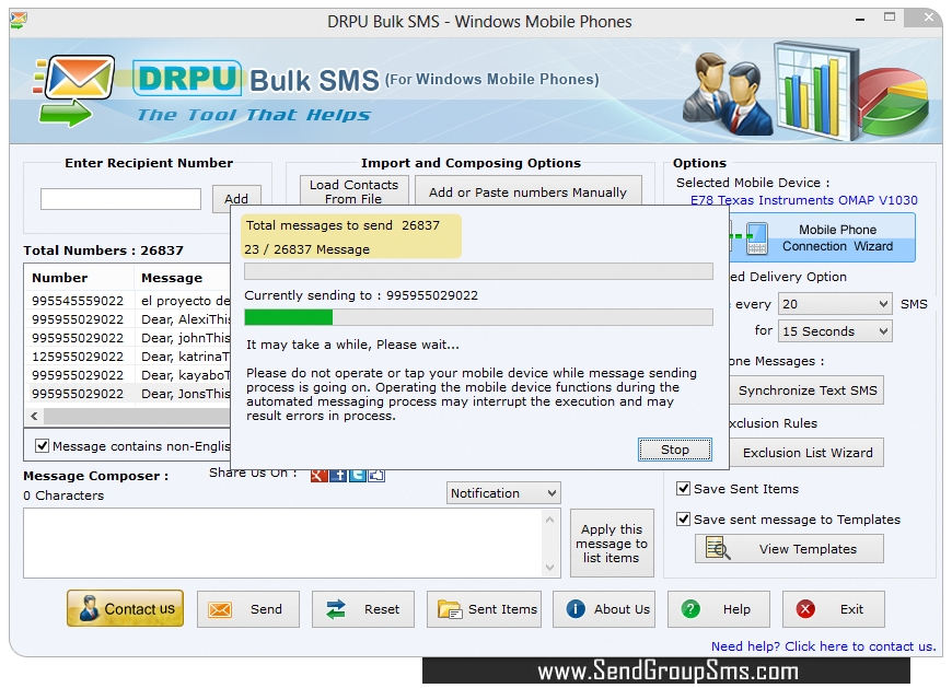 SMS Sending Process SMS Sending Process