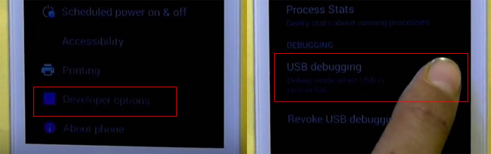 Tap Developer options and check on USB debugging