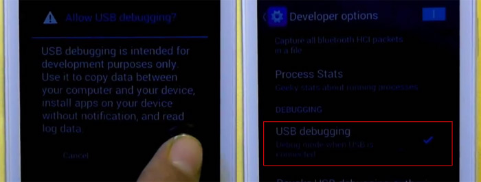 Tap OK to enable USB debugging mode