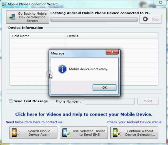 If message pop up Mobile device is not ready