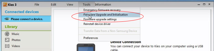 Select Firmware Upgrade option from Tools menu